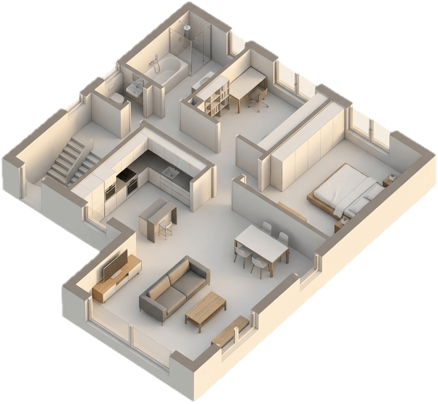 Finished 3D floor plan with furniture