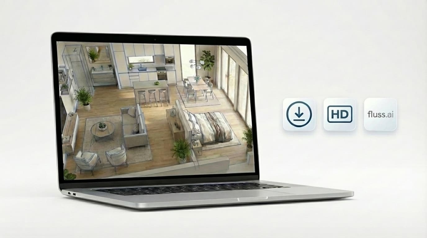 fluss.ai interface with 3D floor plan generator