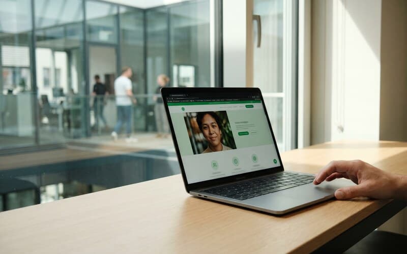 Gebrandete Recruiting-Landingpage auf einem Laptop